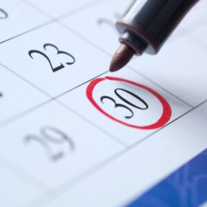 The date 30th circled on a calendar